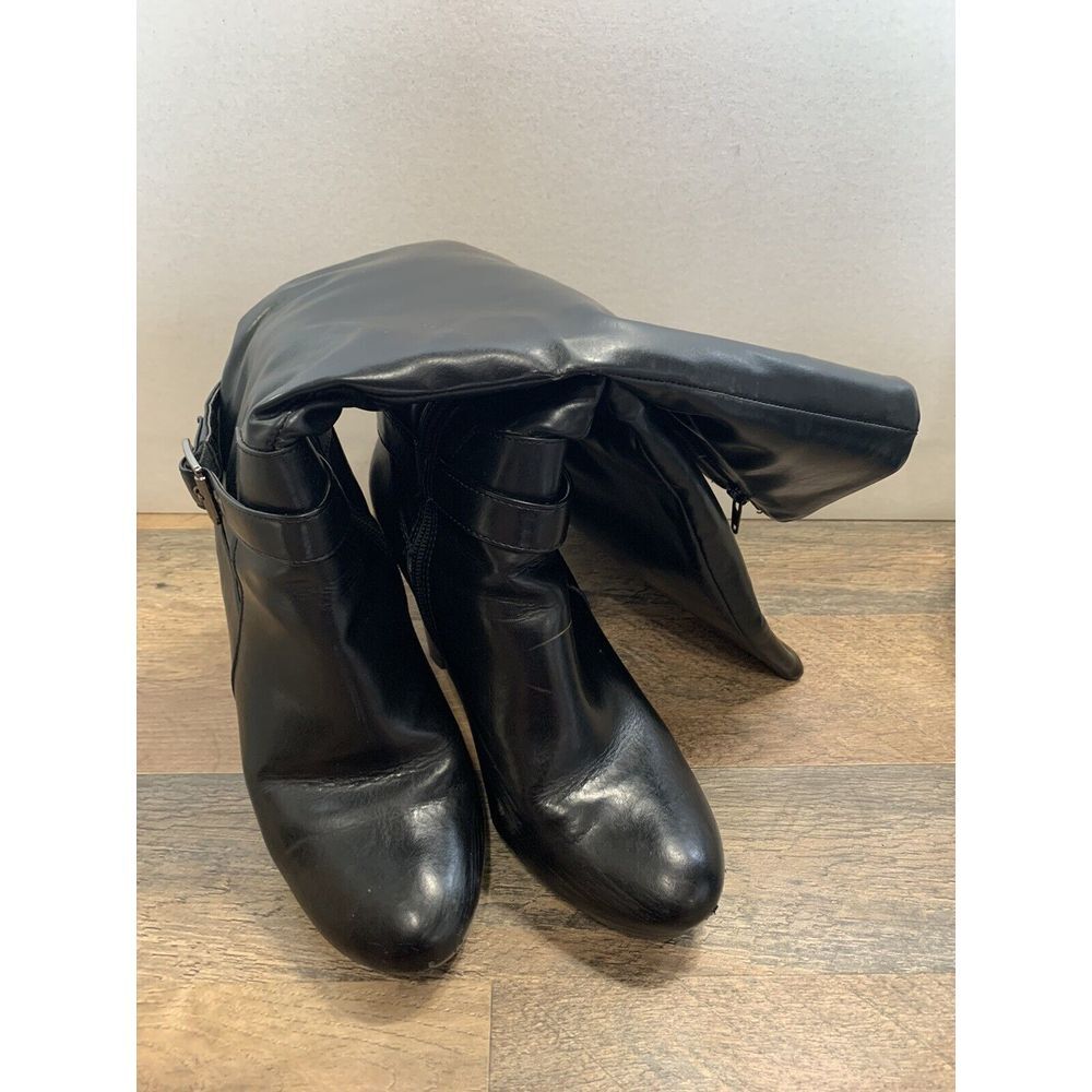Worthington High Heel Boots Faux Leather Knee-High Womens Size 8.5 Black #flaws#